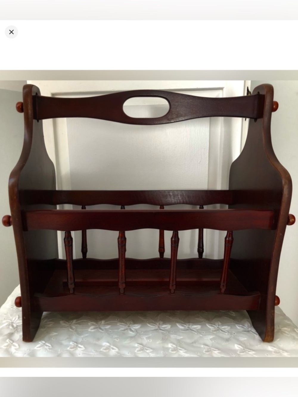 Vintage Dark Wood Magazine Book Rack Holder